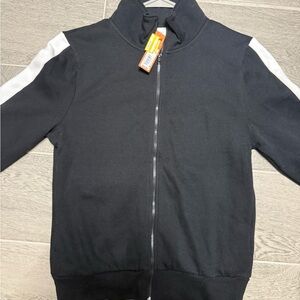 Colsie Black Zip-Up Jacket with White Stripes